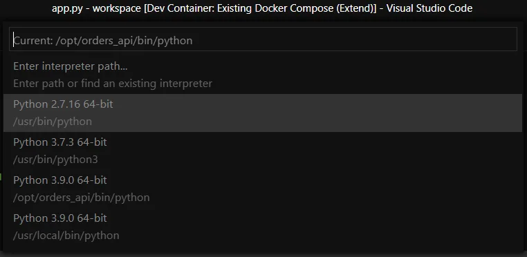 VSCode Python Interpreter Selection
